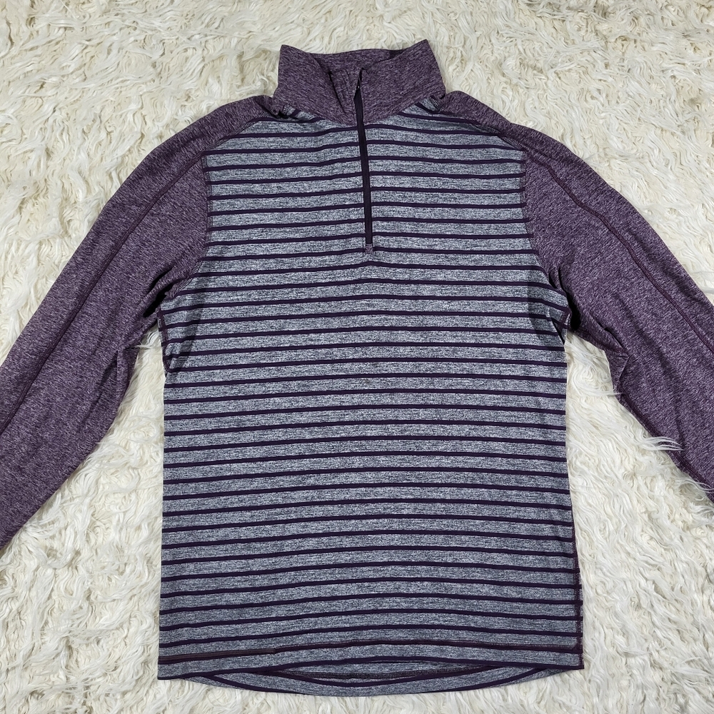 Lululemon Surge Warm 1/4 Zip Pullover Yachtie Stripe Heathered Grey Purple Large - Picture 3 of 16
